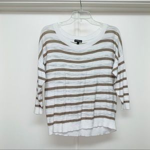 Express White and Tan Striped Sweater